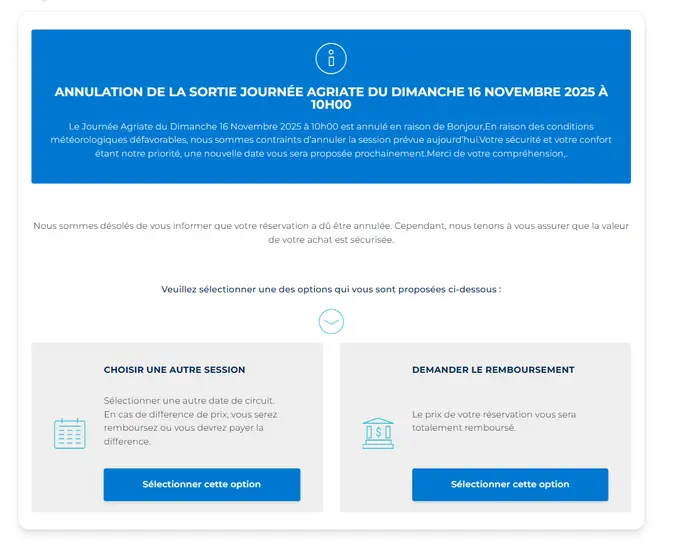 Gestion des annulations, reports et météo